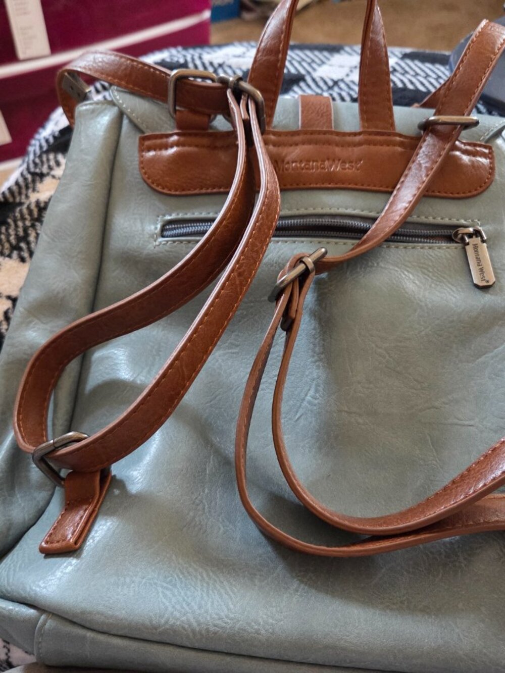 Montana West Leather Satchel/Crossbody/Backpack style bag/grayish blue,large - Picture 5 of 6